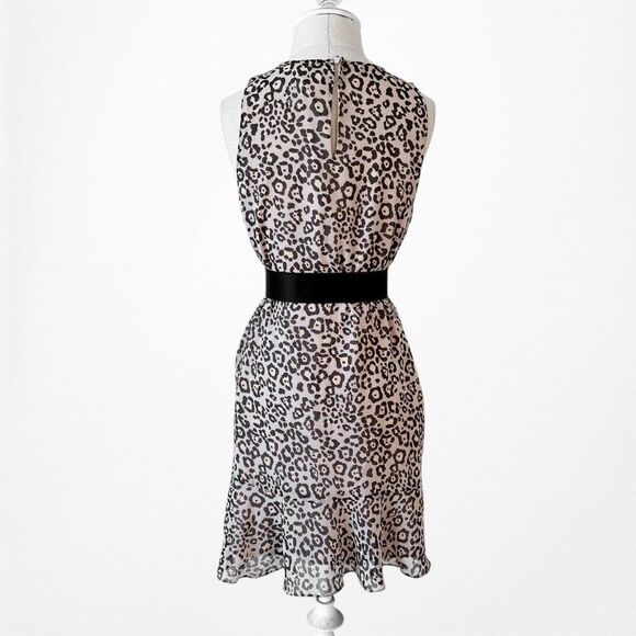 Vintage Y2K Loft Leopard Animal Print Sleeveless Ruffled Knee Length Dress S/M - Picture 7 of 8